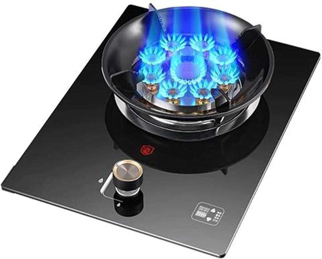 Gas Stove,Single Burner,5.2KW Kitchen Counter Top Stove,Tempered Glass Cast Iron Pot Rack,with Flameout Protection and Timer,for Home Kitchen(LPG)