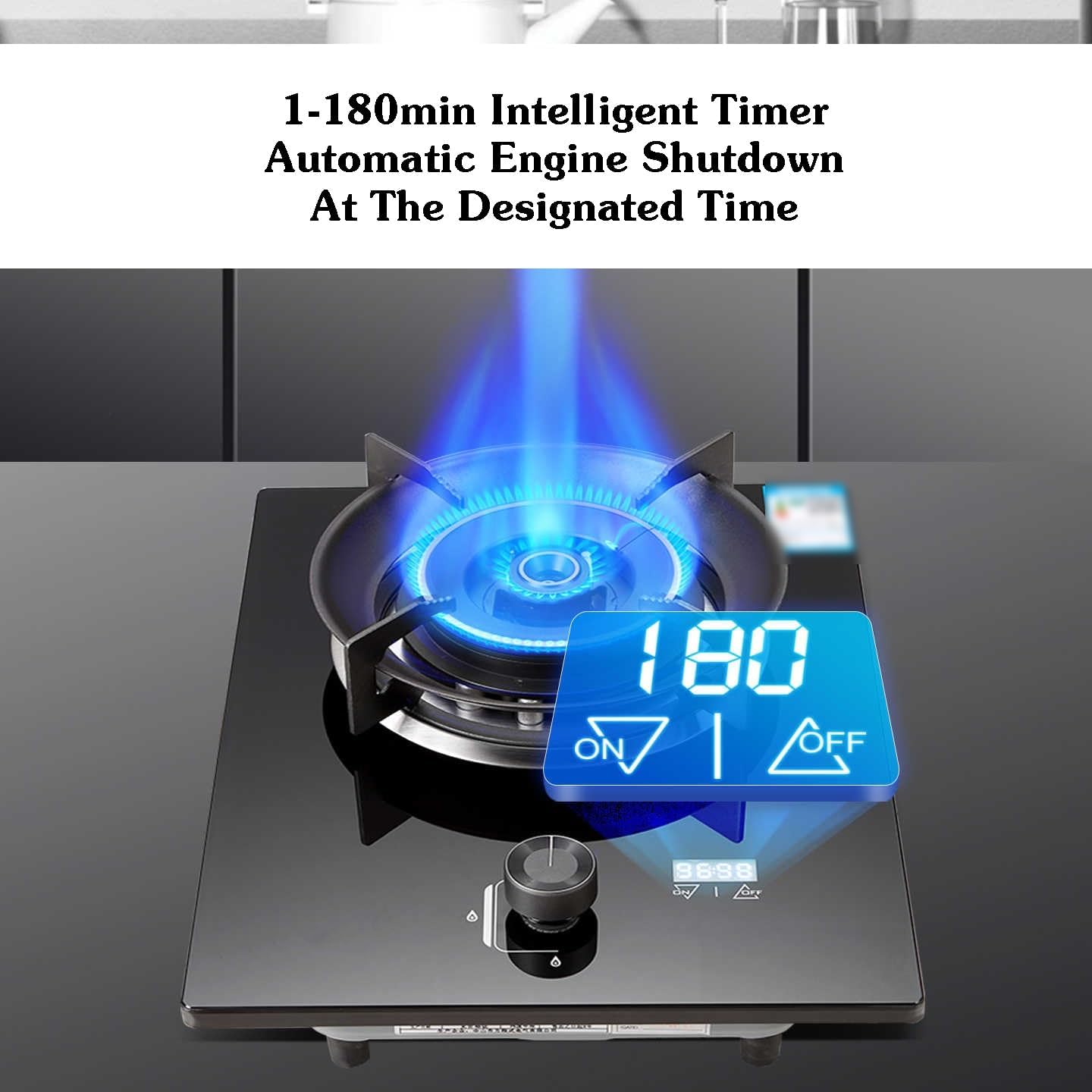 Portable Gas Stove with 1 Burner,5.2kW Fire Ring Countertop Stove,NG/LPG Gas Source Kit,Black Tempered Glass,with Flameout Protection and Timer(LPG)