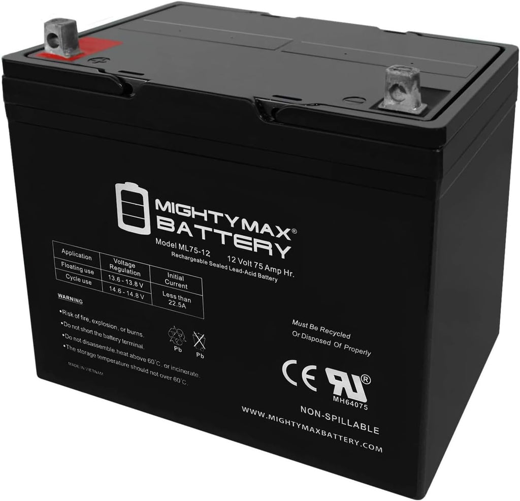 ML75-12 - 12 Volt 75 AH, Nut and Bolt (NB) Terminal, Rechargeable SLA AGM Battery