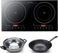Double Induction Cooktop, Powerful 1200W, 2 Large 8' Heating Coils, Independent Controls, 2 x 18'Shatter-Proof Ceramic Glass Surface,Portable Electric Countertop Double Burner