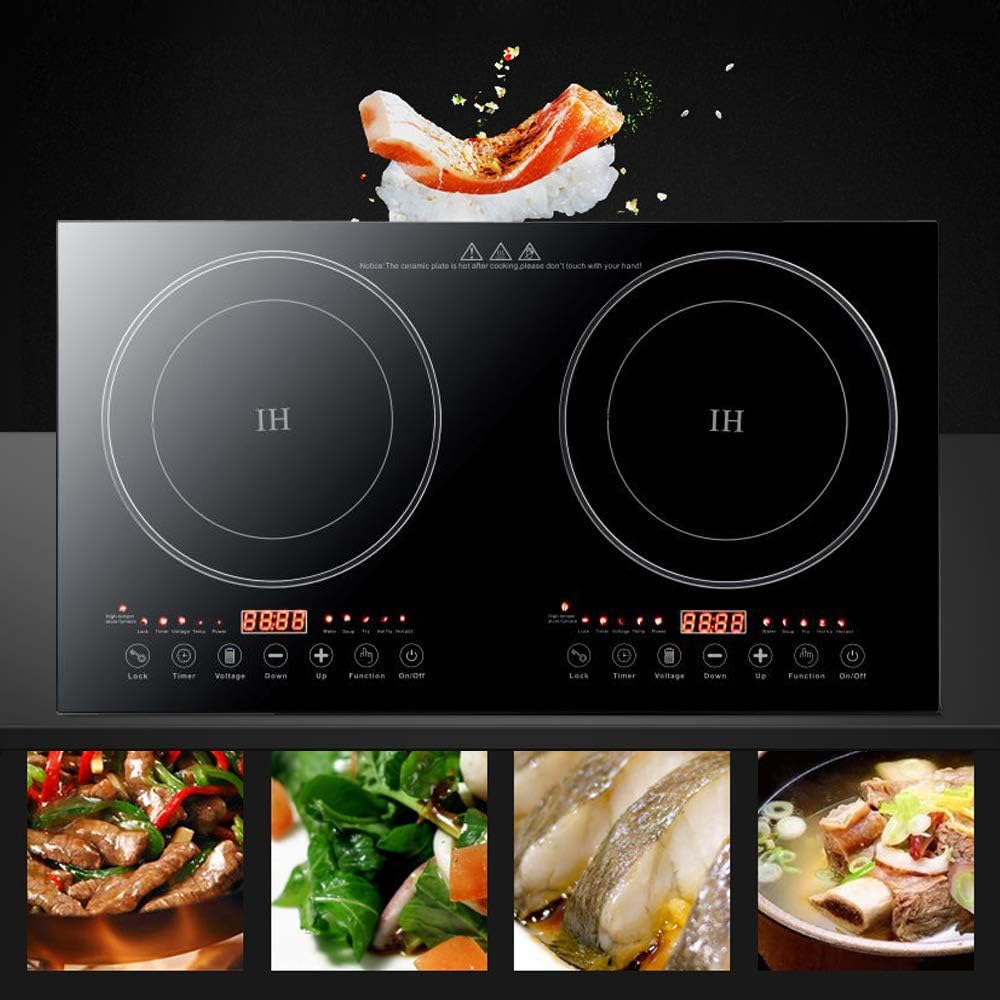 Portable Induction Cooker Cooktop Countertop Double Burner Independent Control, 1200W+1200W Low Noise Electric Cooktops 110V Induction Cooker Heater with 8 Gear Firepower for Kitchen Cooking