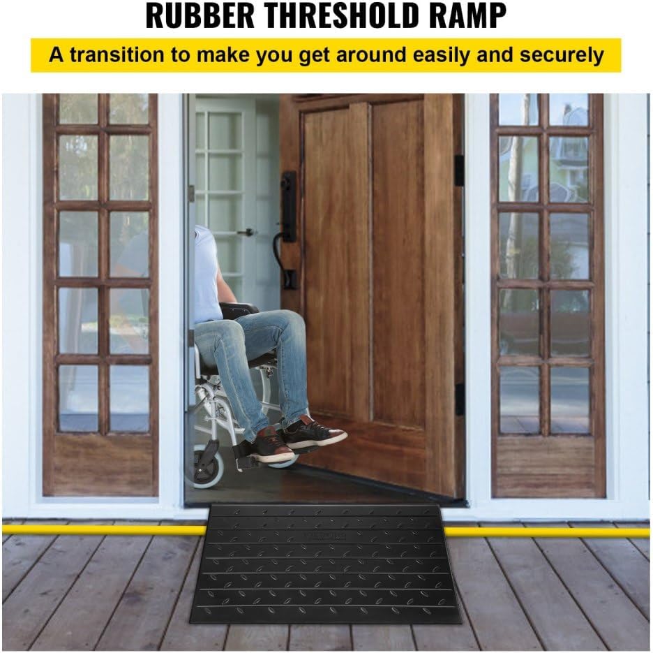 Heavy Duty Rubber Threshold Ramp for Doorways with 3-Channel Cord Cover, 4 Inch Rise, Non-Slip Surface, Supports Up to 2200 Lbs for Wheelchairs, Scooters, and Mobility Devices