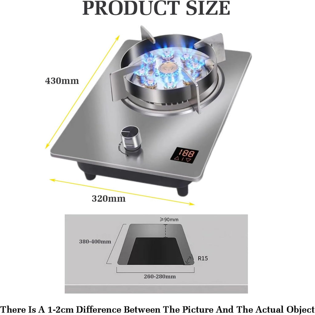 Gas Stove with 1 Burner,Stainless Steel Gas Cooker,7.2KW Nine-Cavity High-fire Timer,Outdoor and Indoor Portable,with Flameout Protection,for Home Kitchen(NG)