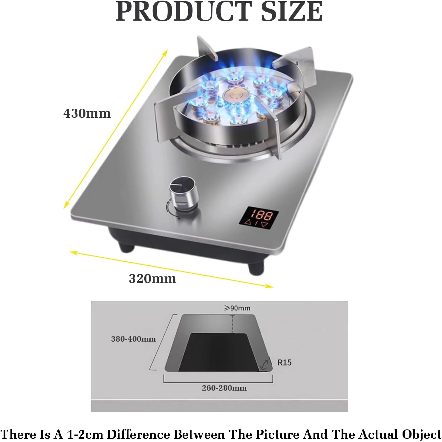 Gas Stove with 1 Burner,Stainless Steel Gas Cooker,7.2KW Nine-Cavity High-fire Timer,Outdoor and Indoor Portable,with Flameout Protection,for Home Kitchen(NG)