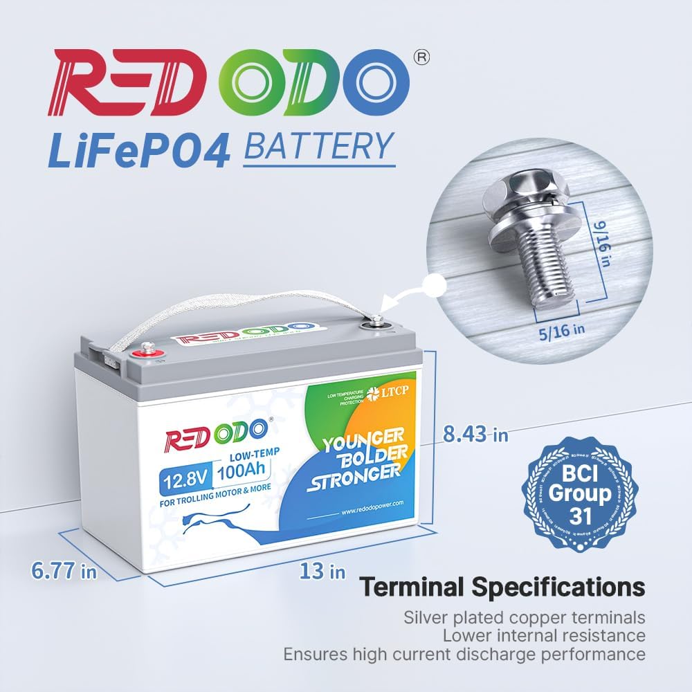 Redodo 12V 100Ah Lithium LiFePO4 Battery, Low-Temp Protection, Built-in 100A BMS, 10-Year Lifetime, Perfect for Cold Areas, Trolling Motor, Boat, RV, Off Grid