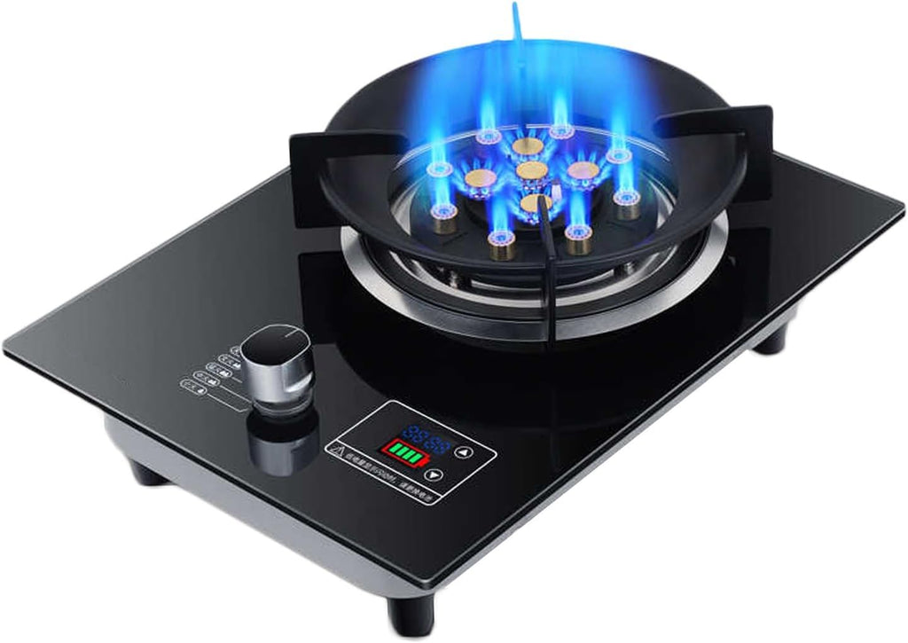 Gas Stove with 1 Burner,5.2KW Kitchen Counter Top Stove,Tempered Glass Cast Iron Pot Rack,Gas/LP Gas Conversion Stove,with Flameout Protection,for Home Kitchen(LPG)
