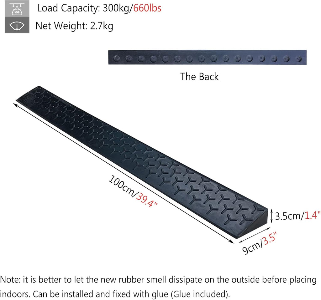 Wheelchair Ramp Portable Threshold Ramp Rubber, 1/2/3/4/5 cm Rise Wheelchairs Ramps for Home Garden Yard Sliding Glass Doors Steps, Indoor Outdoor Entry Transitions Slope(Size:100x10x4cm(39.4x3.9x1.6'