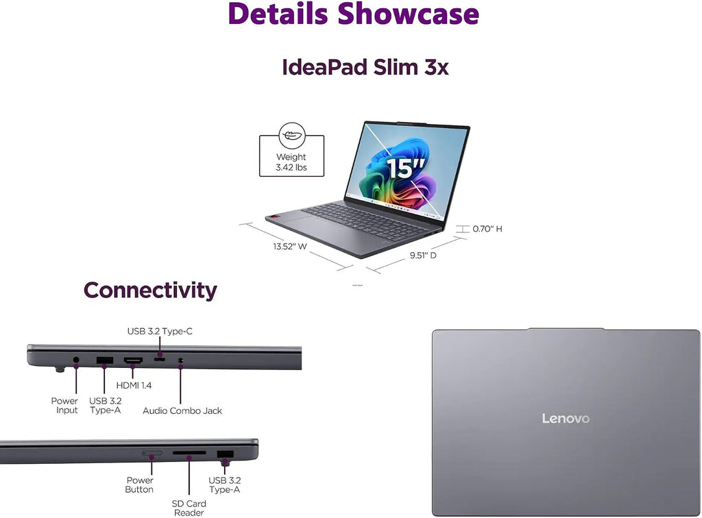 Lenovo IdeaPad Slim 3X Upgraded 15.3'' FHD Touchscreen Laptop, Snapdragon X(8-Core CPU), 16GB LPDDR5X RAM, 1TB SSD| Windows 11| Long Battery Life| Wi-Fi 7| Backlit KB| FP Reader|Copilot+ PC|RK Bundle