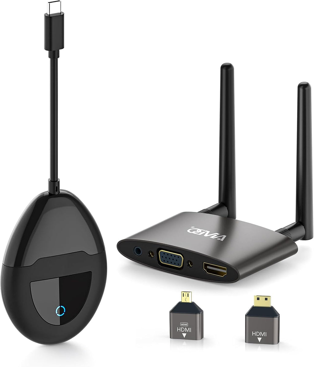 Wireless USB C HDMI Transmitter and Receiver 4K, Dual Transmit Ports, HDMI & VGA Dual Screens, 2.4/5G Streaming Smooth Video/Audio Extender 165FT/50M for Mac, Cable Box,Phone, Laptop,Blu-ray