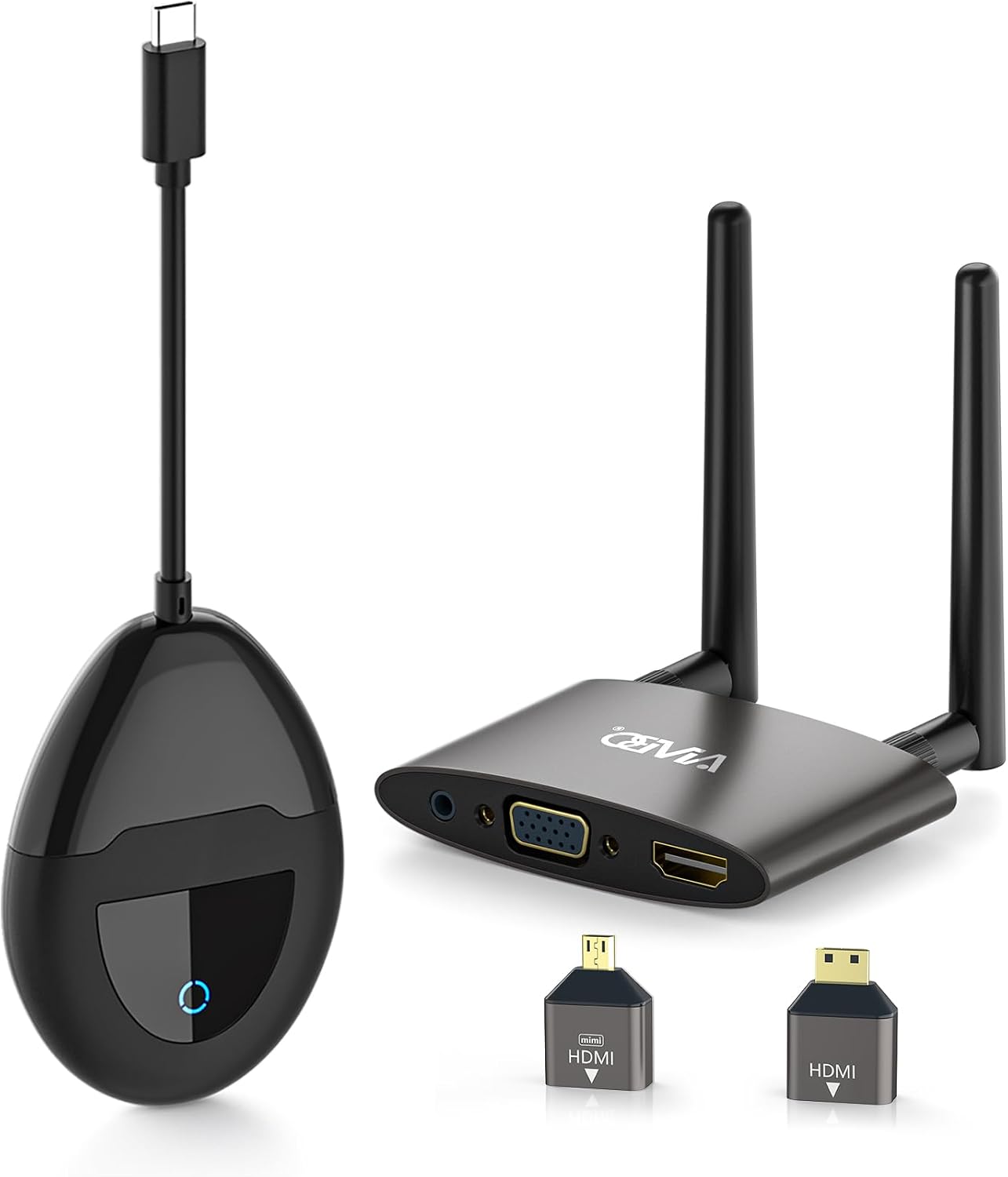 Wireless USB C HDMI Transmitter and Receiver 4K, Dual Transmit Ports, HDMI & VGA Dual Screens, 2.4/5G Streaming Smooth Video/Audio Extender 165FT/50M for Mac, Cable Box,Phone, Laptop,Blu-ray