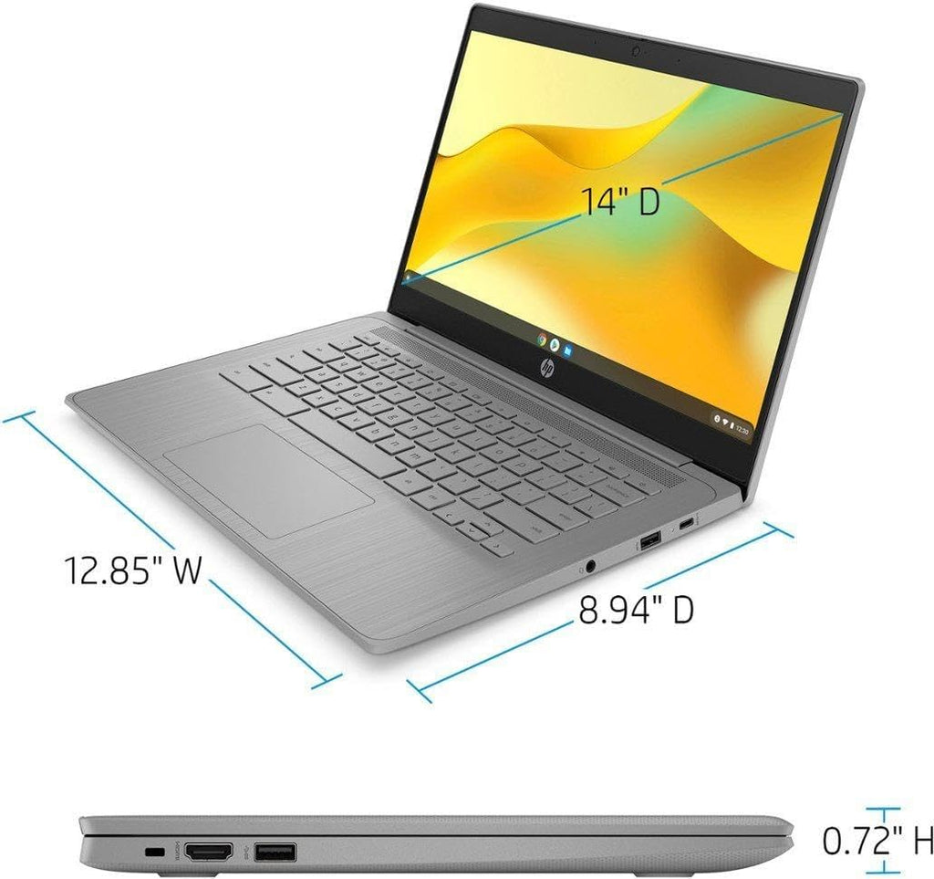 HP Chromebook 2024 Newest Laptop Student Business, 14' HD Display, Intel Celeron N4120 Processor, 4GB RAM, 128GB Storage (64GB eMMC+64GB Card), Webcam, WiFi, Long Battery, Chrome OS+MarxsolAccessory