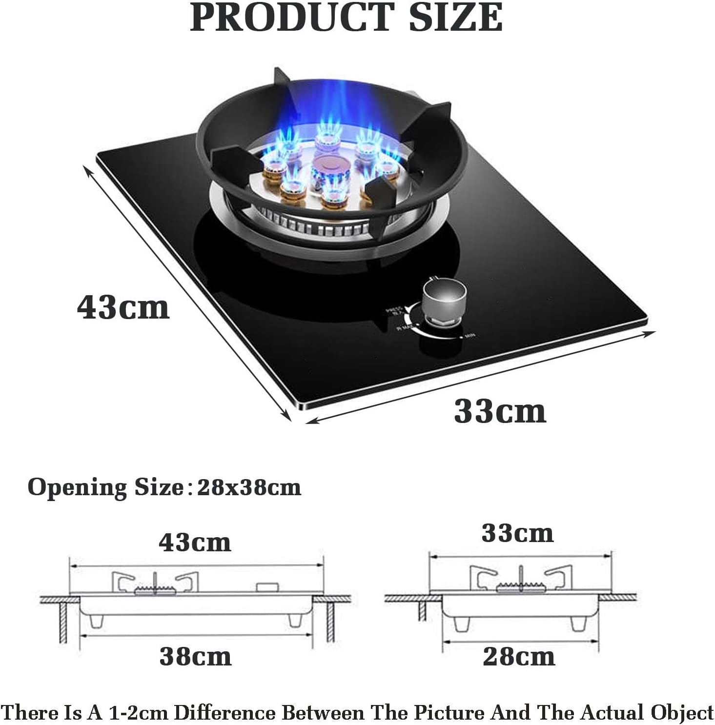 Gas Cooker 1 Burner,5.2KW 9-Chamber Fire Ring Frying Pan,Tempered Glass Cooktop with Flame Out Protection,NG/LPG Gas Conversion(NG)