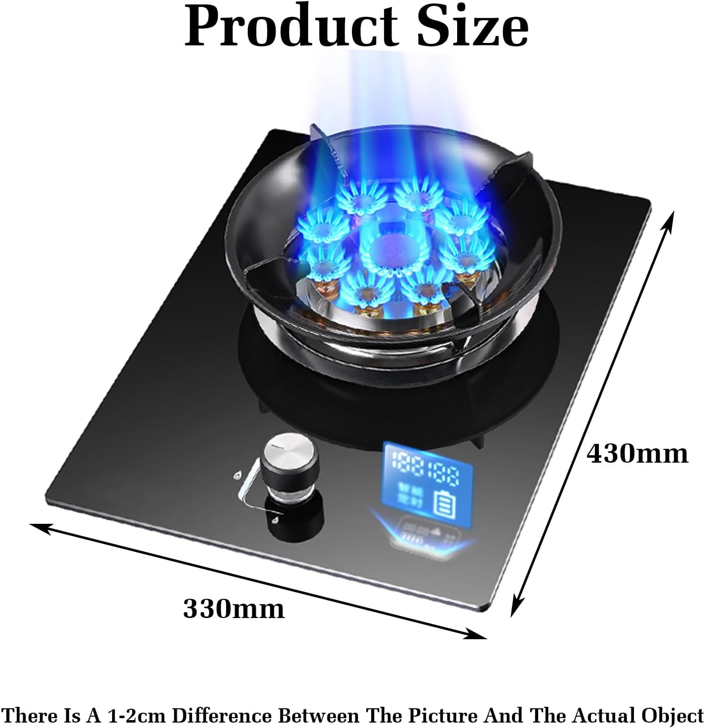 Gas Stove 1 Burner,5.2KW Nine-Cavity High-fire Timer,Gas/LP Gas Conversion Stove,Tempered Glass Cast Iron Pot Rack,with Flameout Protection,for Home Kitchen Motor Home Camp(LPG)