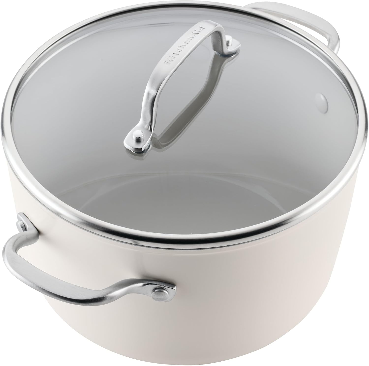 KitchenAid Hard Anodized Ceramic Induction Nonstick Pots and Pans with Saucepans, Frying Pans, Stockpot, and Lids, Dishwasher Safe, 9 Piece Cookware Set with Stainless Steel Handles - Porcelain White