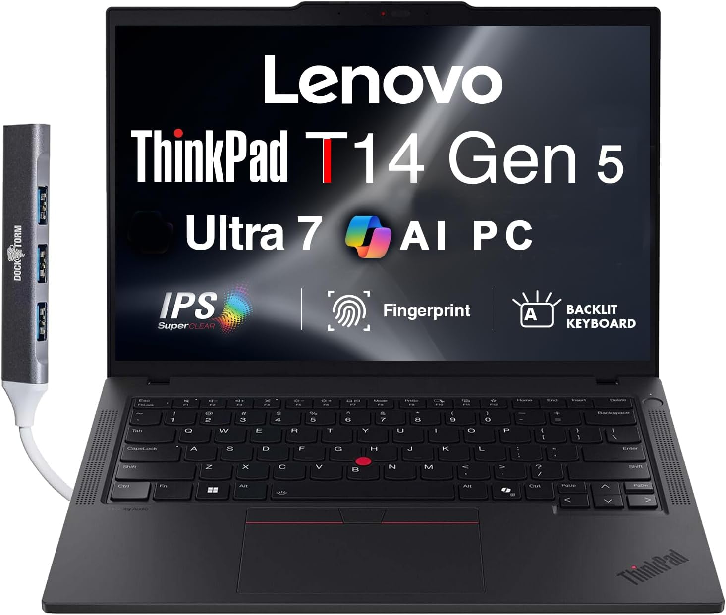 Lenovo ThinkPad T14 Gen 5 AI Business Laptop 14.0' IPS FHD+ (Intel Core Ultra 7 155U(>i7-13700H), 32GB DDR5, 512GB SSD, Copilot, Backlit KB, Fingerprint, 2 Thunderbolt 4, 5MP Webcam, DKZ Hub, Win11P)