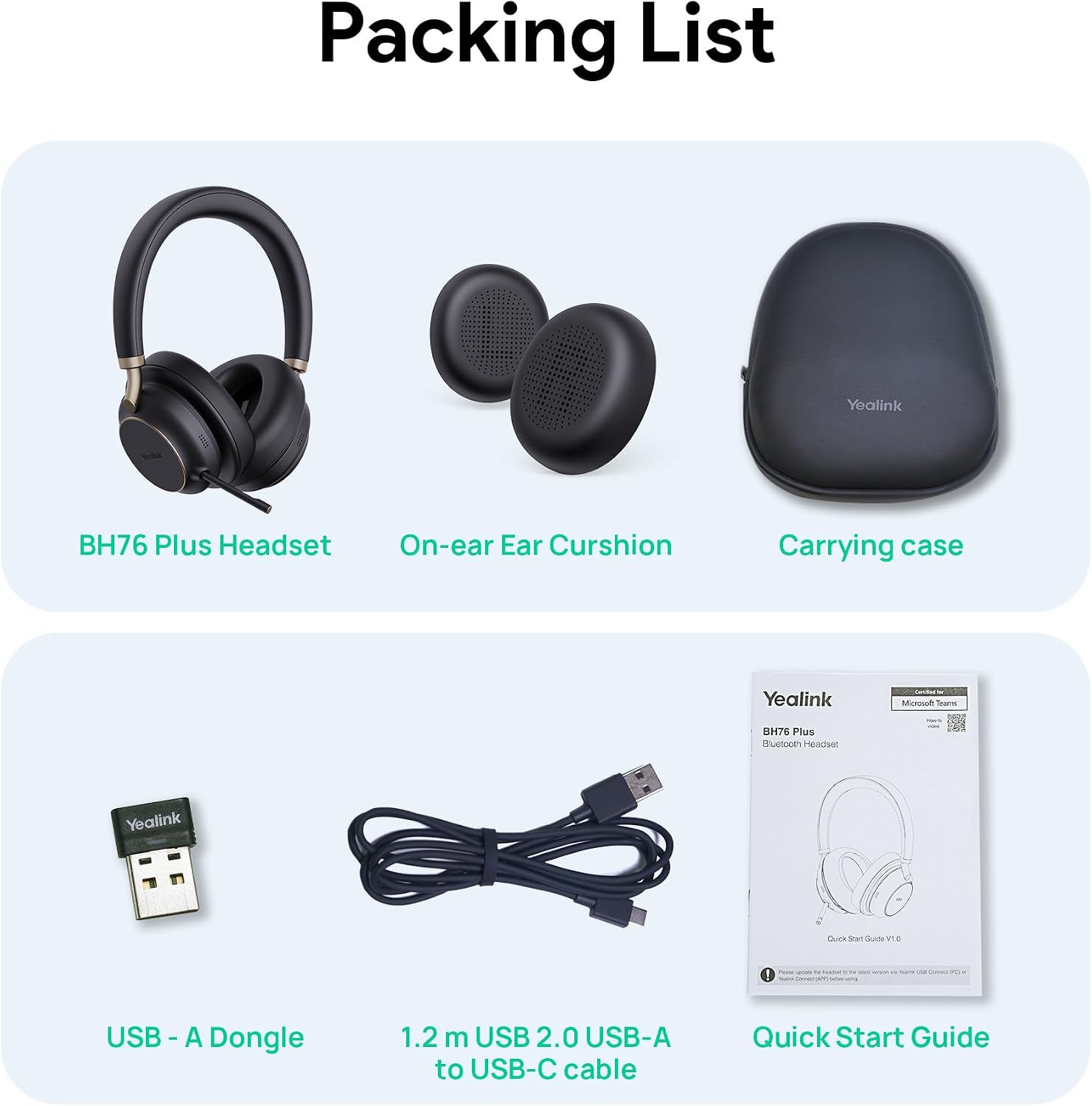 Yealink BH76 Plus UC Wireless Headset for Work, Bluetooth Headsets with Microphone Active Noise Cancelling, Retractable Mic Arm, ANC Business Headsets for Teams Zoom Meeting Call, Switchable Earpads