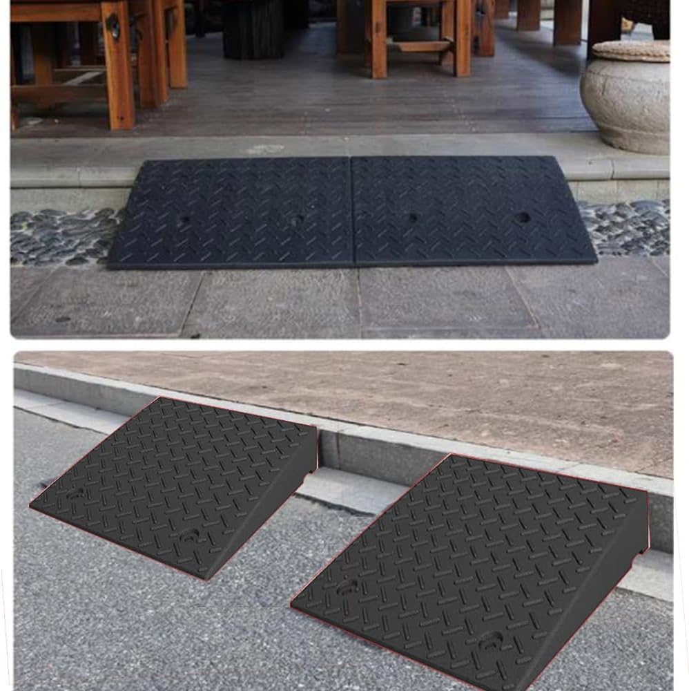 2 Pcs Driveway Curb Ramps, Rubber Wheelchair Ramp Portable Doorway Threshold Ramp, Heavy Duty Loading Ramp Shed Ramps for Cars Warehouse Dock(H 18 CM/7')
