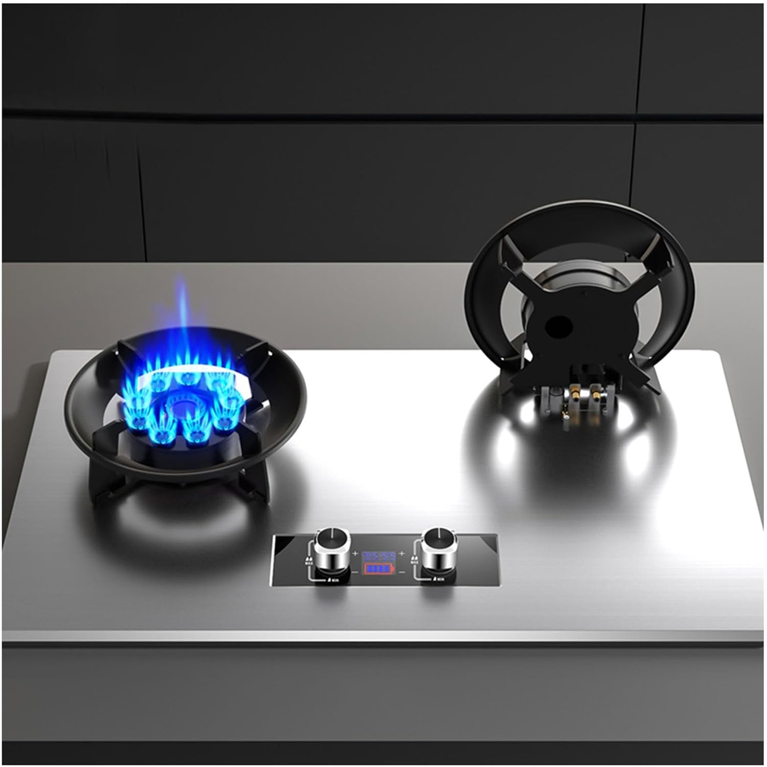 Flip Top Gas Stove 2 Burners Gas Stove 5.2KW, Double Sided Independent Timer Accidental Flameout Protection Device for Home Kitchen Camping Garden Catering(NG)