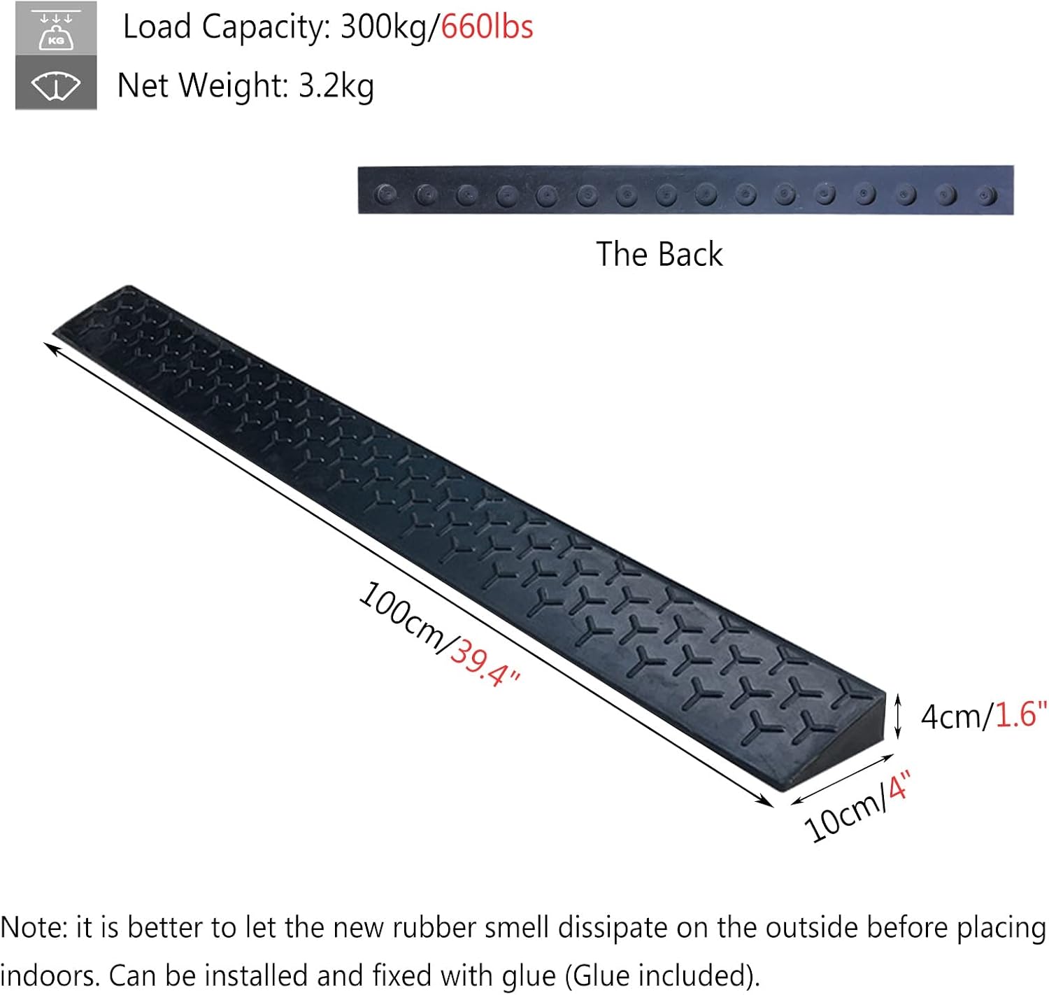 Wheelchair Ramp Portable Threshold Ramp Rubber, 1/2/3/4/5 cm Rise Wheelchairs Ramps for Home Garden Yard Sliding Glass Doors Steps, Indoor Outdoor Entry Transitions Slope(Size:100x10x4cm(39.4x3.9x1.6'