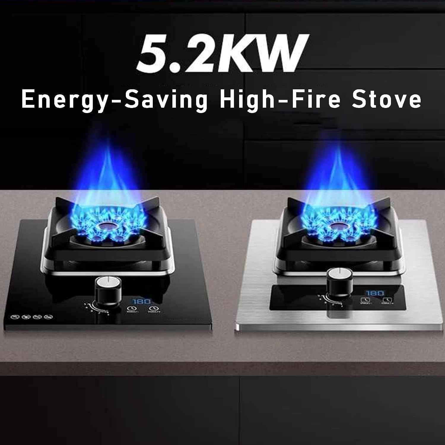 5.2KW Gas Cooktop,With Timer 9 Cavity Camping Single Burner, Single Burner Stove Tempered Glass Portable Gas Stove for Apartment(LPG)