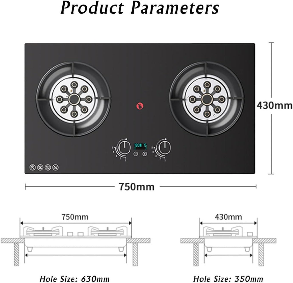 Propane Stove,tempered Glass Gas Cooktop,2 Burners Portable Propane Stove,Maximum 17742.4BTU for Food Trucks and Family Restaurants (Color : LPG, Size : Style 1)