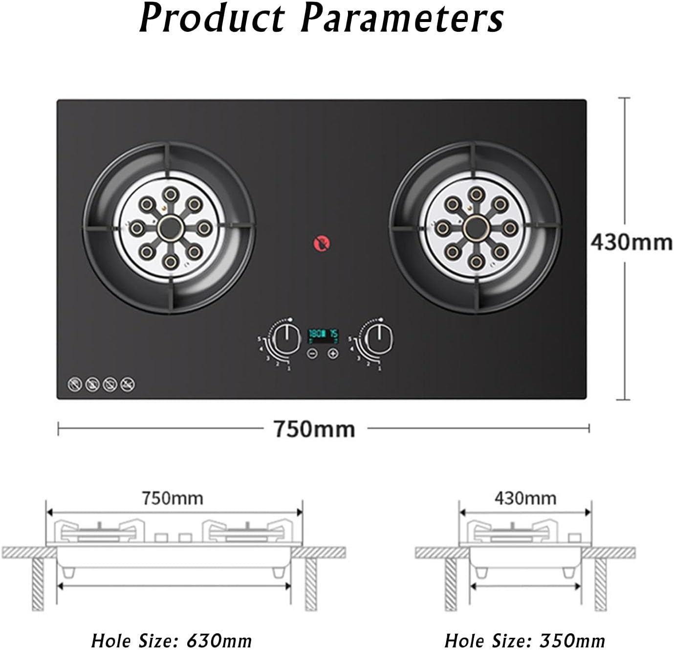 Propane Stove,tempered Glass Gas Cooktop,2 Burners Portable Propane Stove,Maximum 17742.4BTU for Food Trucks and Family Restaurants (Color : LPG, Size : Style 2)