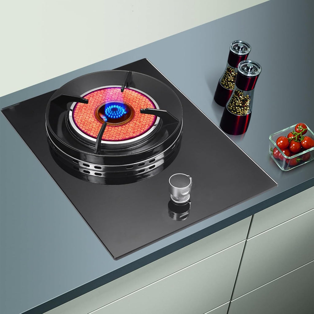 Gas Stove 1 Burner,Tempered Glass Cast Iron Pot Rack 4.5KW Liquefied Gas Natural Gas Stove,Desktop or Embedded Installation,with Safety Flameout Device(NG)