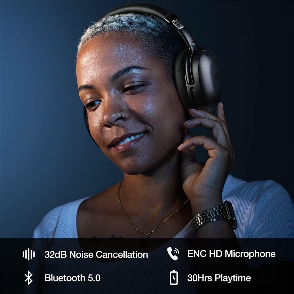Active Noise Cancelling Over-Ear Headphones Foldable Bluetooth Headsets with Mic, HD Aptx Lossless Sound Quality, for Online Learning, School, Travel