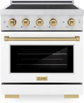 ZLINE Autograph Edition 30 in. 4.2 cu. ft. Paramount Induction Range with 4 Element Cooktop and Electric Convection Oven in Satin Stainless Steel with White Matte Door and Champagne Bronze Accents