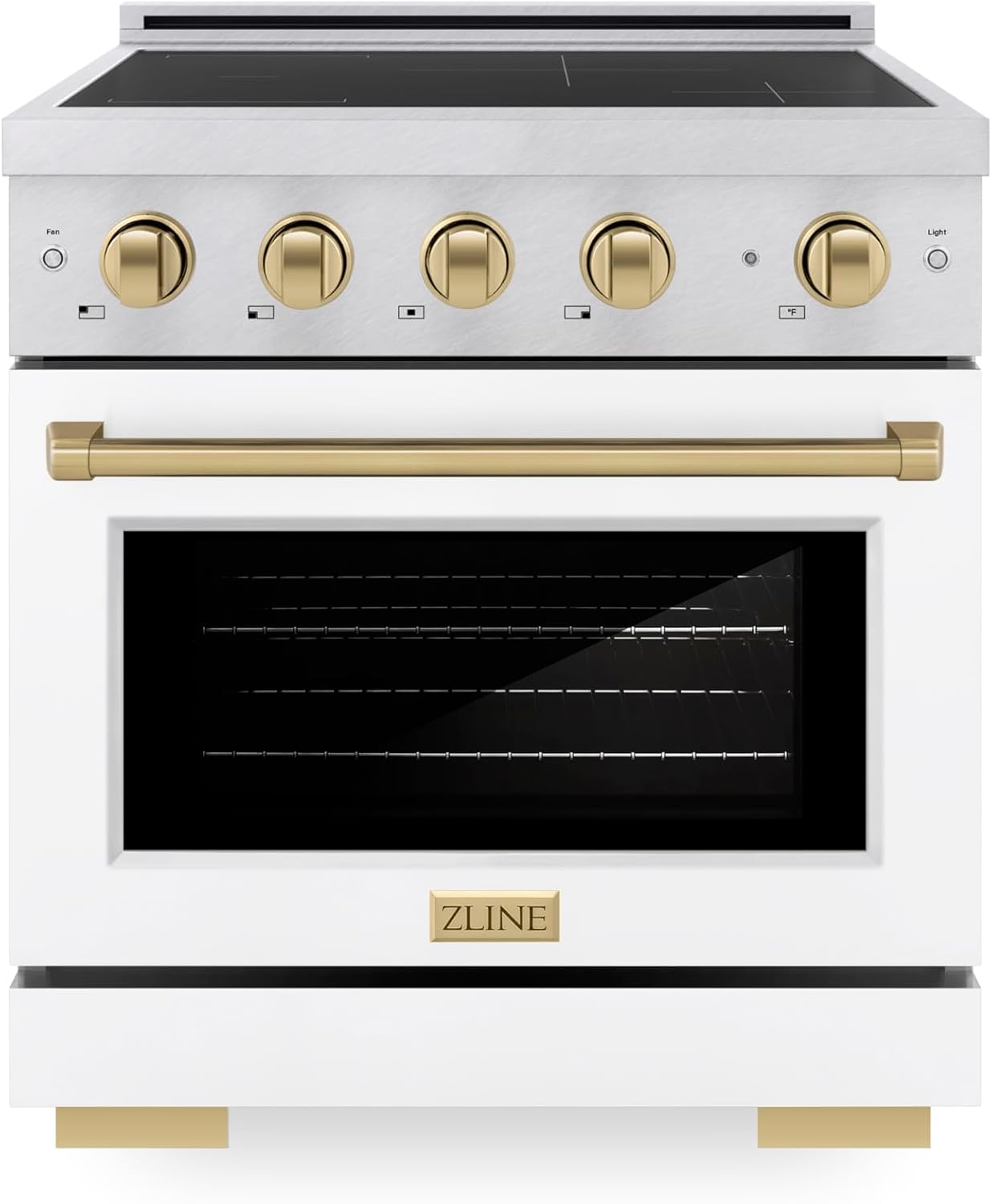 ZLINE Autograph Edition 30 in. 4.2 cu. ft. Paramount Induction Range with 4 Element Cooktop and Electric Convection Oven in Satin Stainless Steel with White Matte Door and Champagne Bronze Accents