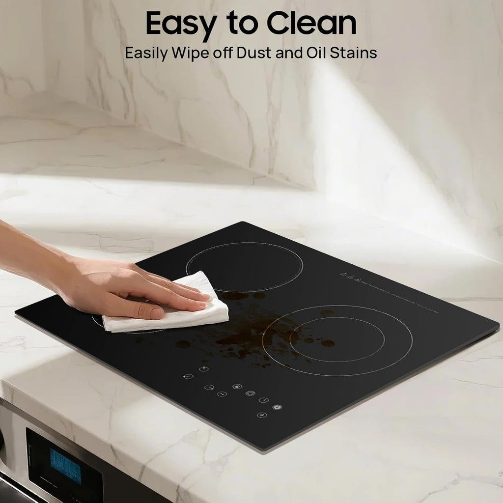 3-Burner Ceramic Cooktop, 2600W Electric Stove 9-Temp with Touch Control, Timer & Child Lock, Countertop/Built-In Induction Heater Works with All Pots