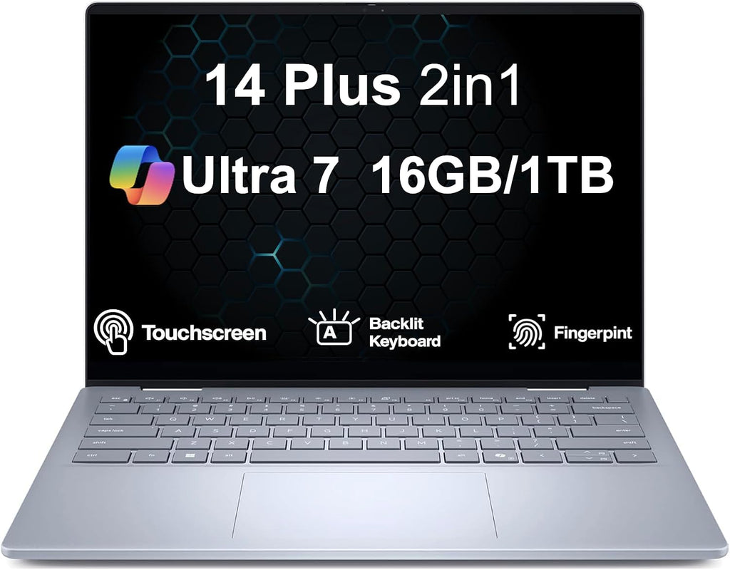 Dell 14 Plus 2-in-1 Laptop 14.0' LCD WUXGA Touchscreen Display (Intel Ultra 7-256V(>i9-12900K), 16GB LPDDR5X, 1TB SSD, Intel Arc Graphics, Copilot+ PC, Backlit KB, Fingerprint, Win 11 Pro)