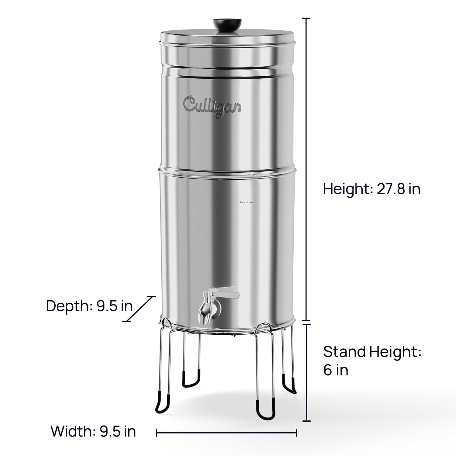 Culligan MaxClear 3 Gallon Gravity Water Filter System Removes Microplastics, PFAS & Lead, NSF/ANSI Certified, Polished Stainless-Steel Countertop Filter with 3 Ceramic Filters