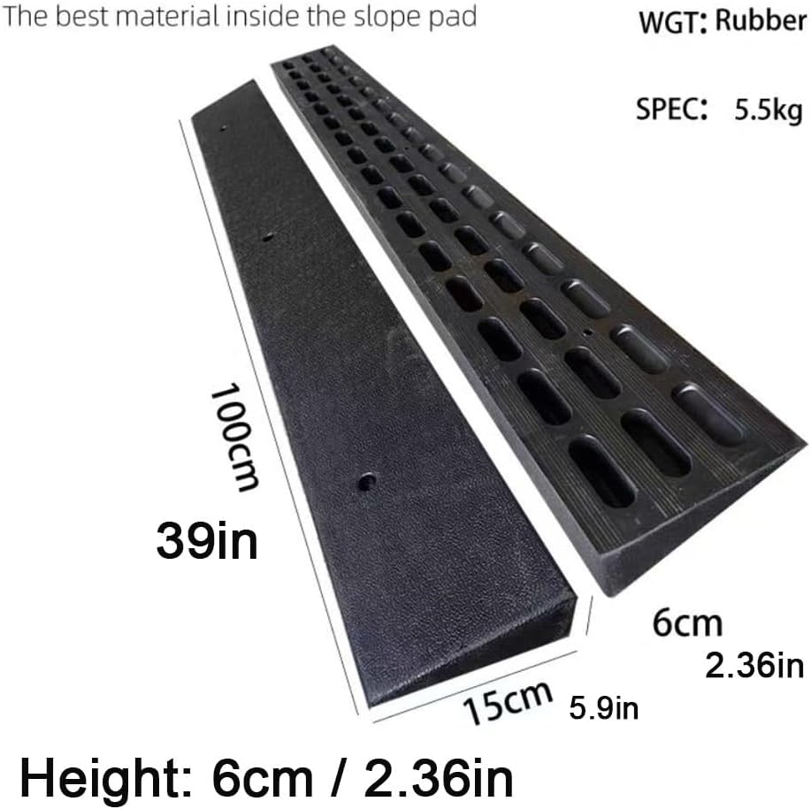 0.6' Rise Wheelchair Threshold Ramp Solid Rubber Entry Curb Ramp Non-Slip Door Ramps Wheelchair Ramp For Home Entrance, Load Capacity 3000 LBS(Height: 6cm/2.36in)