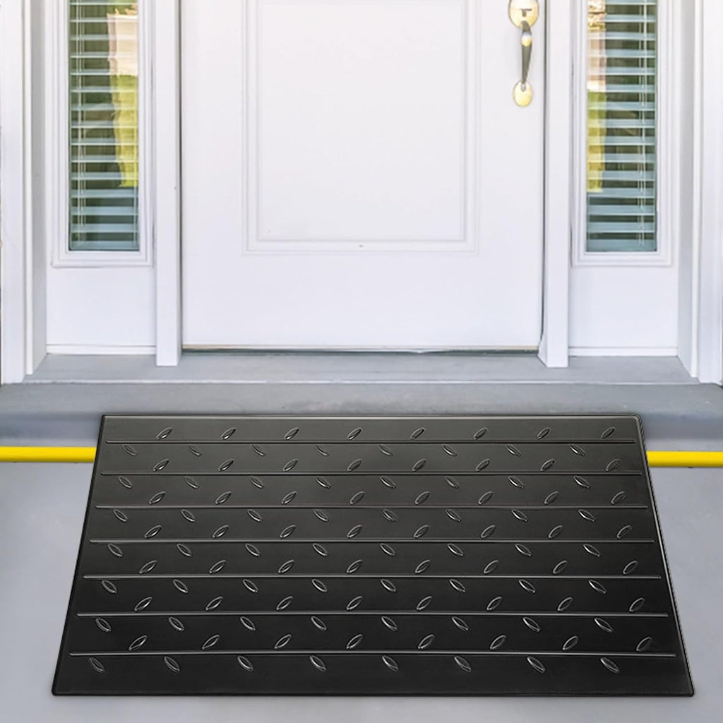 Curb Ramp Rubber 3' Rise Non-Slip Threshold Ramps with 3 Channels Cord Cover for Scooter Sweeping Carts in Doorways