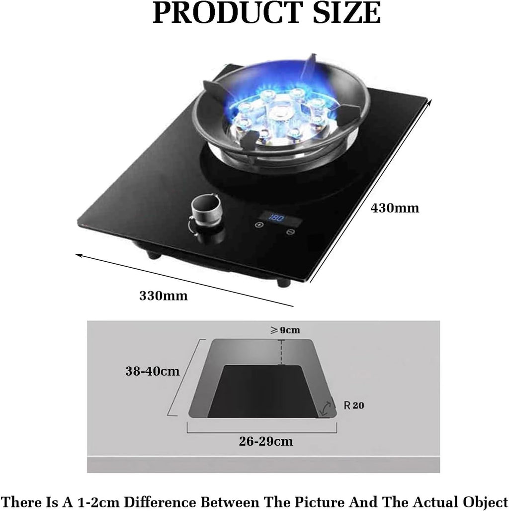 1 Burner Gas Stove,4.8KW 9-Chamber Fire Ring Frying Pan,Tempered Glass Cooktop,with Flameout Protection and Timer,NG/LPG Gas Conversion(LPG)