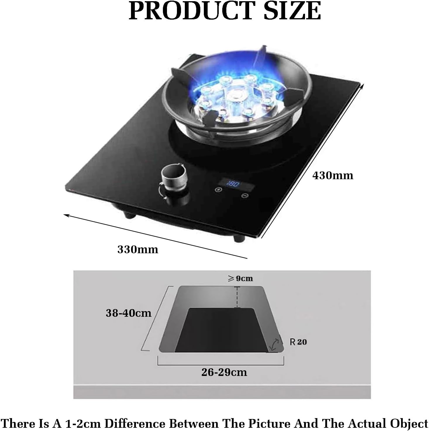 1 Burner Gas Stove,4.8KW 9-Chamber Fire Ring Frying Pan,Tempered Glass Cooktop,with Flameout Protection and Timer,NG/LPG Gas Conversion(LPG)