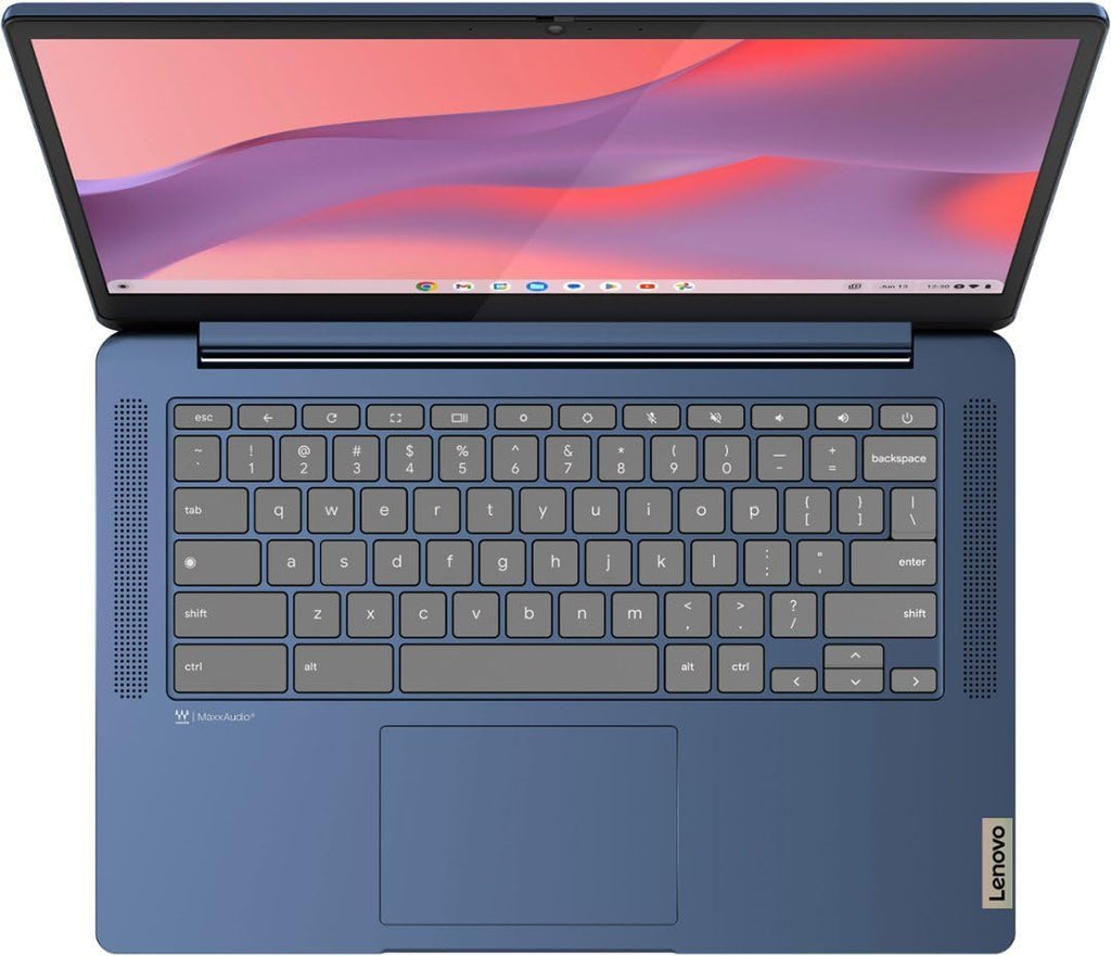 Lenovo IdeaPad Slim 3 14' Chromebook Laptop (14' FHD Touchscreen, 8-Core MediaTek Kompanio 520, 4GB RAM, 128GB(64GB eMMC+64GB SD)), Webcam, 13.5-Hrs Long-Battery Life, IST Card, Chrome OS, Abyss Blue