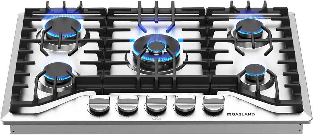 GASLAND Gas Cooktop 30 Inch, 5 Burners Propane Stovetop, Built-in NG/LPG Convertible Cooktops, Gas Countertop 120V Plug-in with Thermocouple Protection, 304 Stainless Steel Panel, CSA Certified