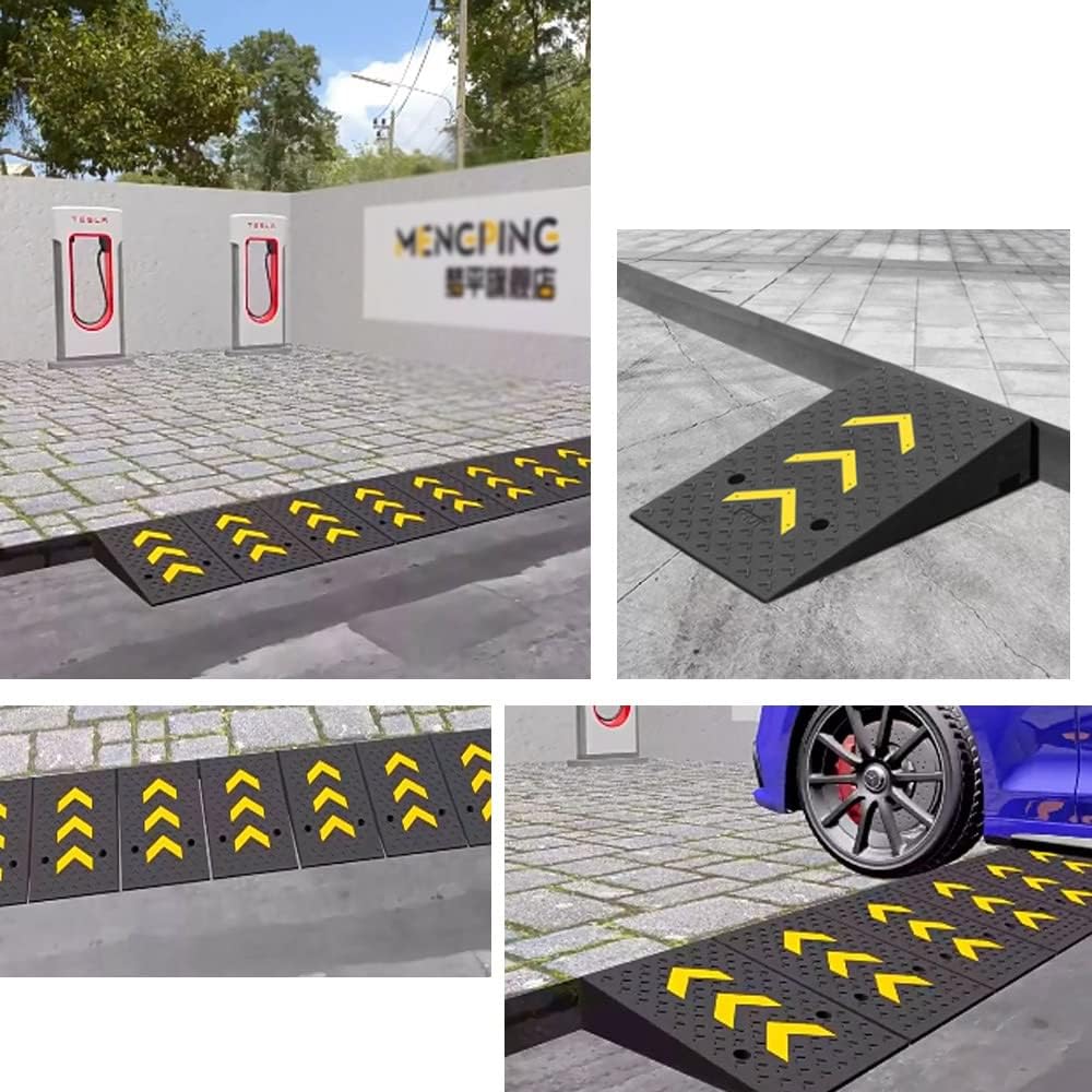 Heavy Duty Loading Ramp 4/5/6/7/9/10 In Rise Threshold Ramp, Driveway Curb Ramp, Rubber Car Ramp W/Reflective Stripe, Entry Slope Ramp For Wheelchair Moto Trailer Truck(50*80*21cm/20*31*8.3in