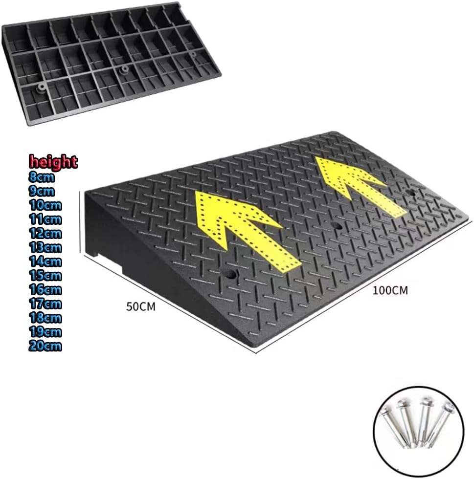 Heavy Duty Cars Driveway Ramps, Rubber Curb Ramps, Portable Wheelchair Threshold Ramp Handicap Ramps for Sidewalk Dock Warehouse 4' 5' 7' Rise(H14CM/5.5')