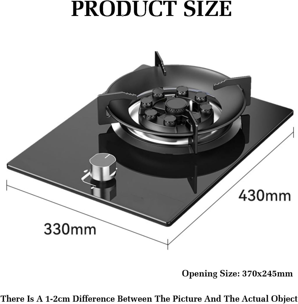 Gas Cooker 1 Burner,5.2KW Nine-Chamber Fire Ring Frying Pan,Tempered Glass Cooktop with Flame Out Protection,NG/LPG Gas Conversion(LPG)