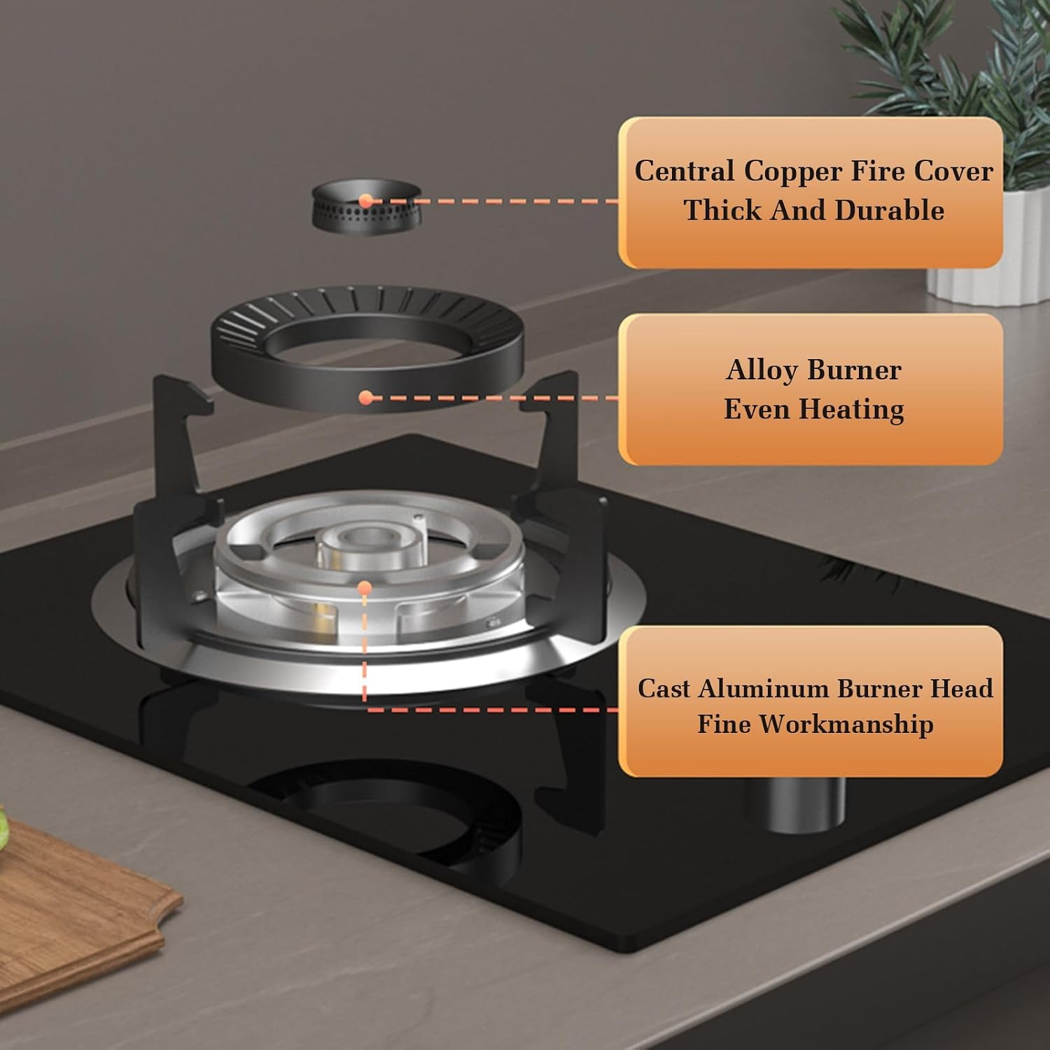 Gas Stove with 1 Burner,5.2KW Gas Cooktop,Kitchen Counter Top Stove,with Flameout Protection,for Natural Gas/liquefied Petroleum Gas(NG)