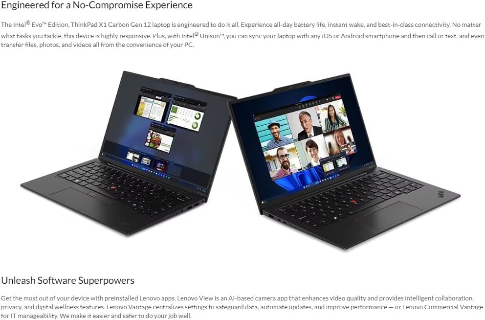 Lenovo Gen 12 ThinkPad X1 Carbon Laptop with Intel Ultra 7 155U Processor, 14' WUXGA 100% sRGB Touchscreen, 32GB 6400MHz RAM, 1TB Gen4 Performance SSD, FHD+ IR+ RGB Camera, and Windows 11 Pro