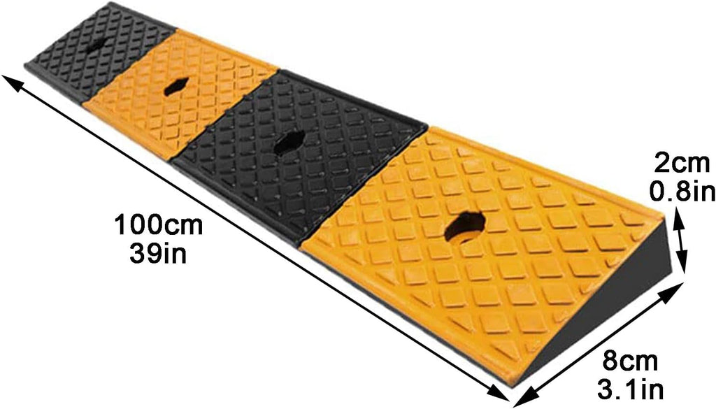 Rubber Curb Ramps Antislip Portable Rise Height Threshold Ramp with Stable Honeycomb Structure for Motorcycle Sidewalk(Yellow,100 * 8 * 2cm/39 * 3.1 * 0.8in)