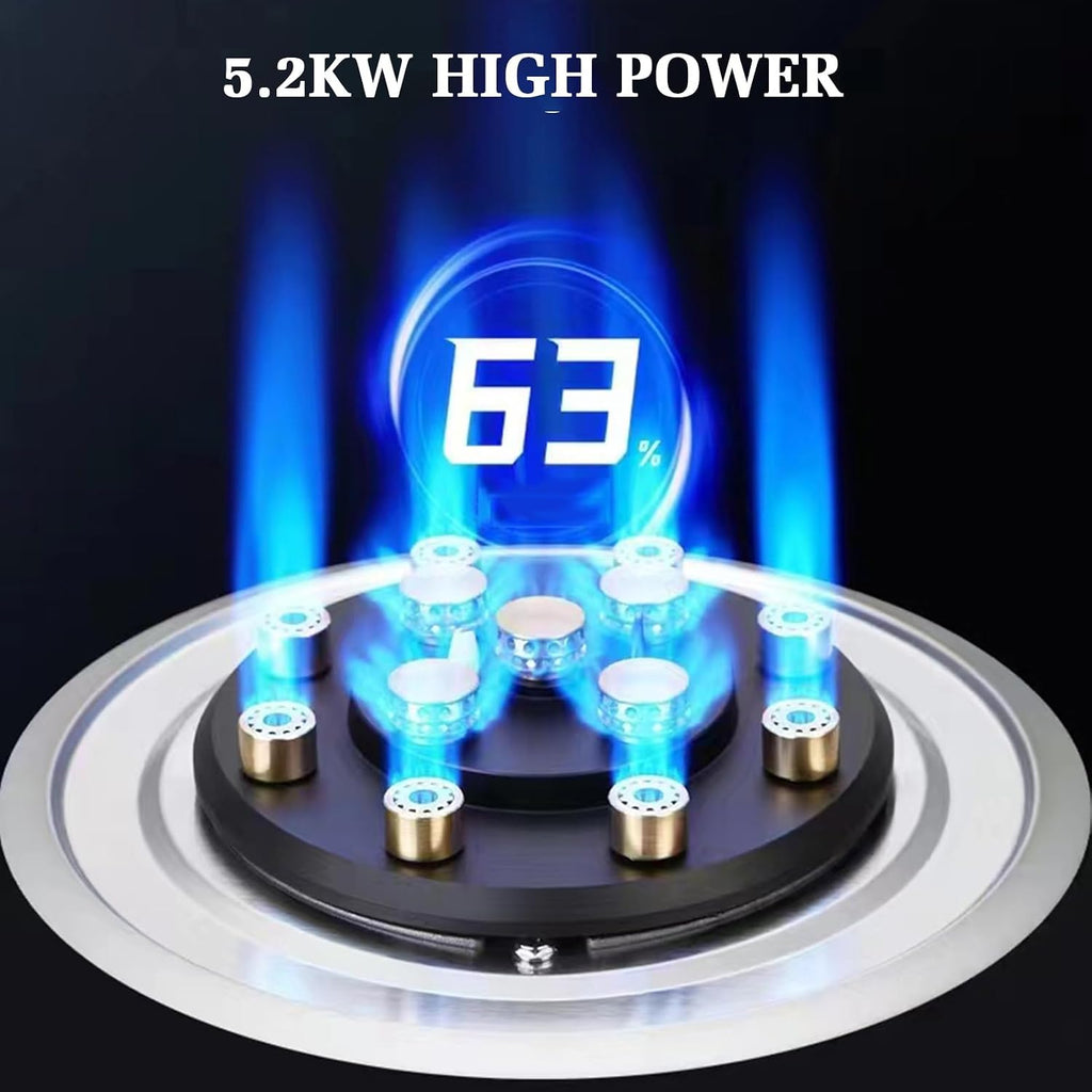 43cm Gas Stove,Built-in Gas Stove with 1 Burner,5.2KW 9 Cavity Frying Pan,Gas/LP Gas Conversio,with Flameout Protection,for Home Kitchen(LPG)