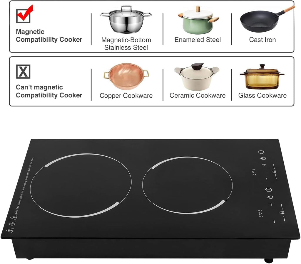 Double Induction Cooktop Induction Cooker 2 Burners, Electric Cooktops with 1800W Sensor Touch, 9 Temperature & Power Levels,Independent Control, 110~120 Volt Plug in Electric Stove