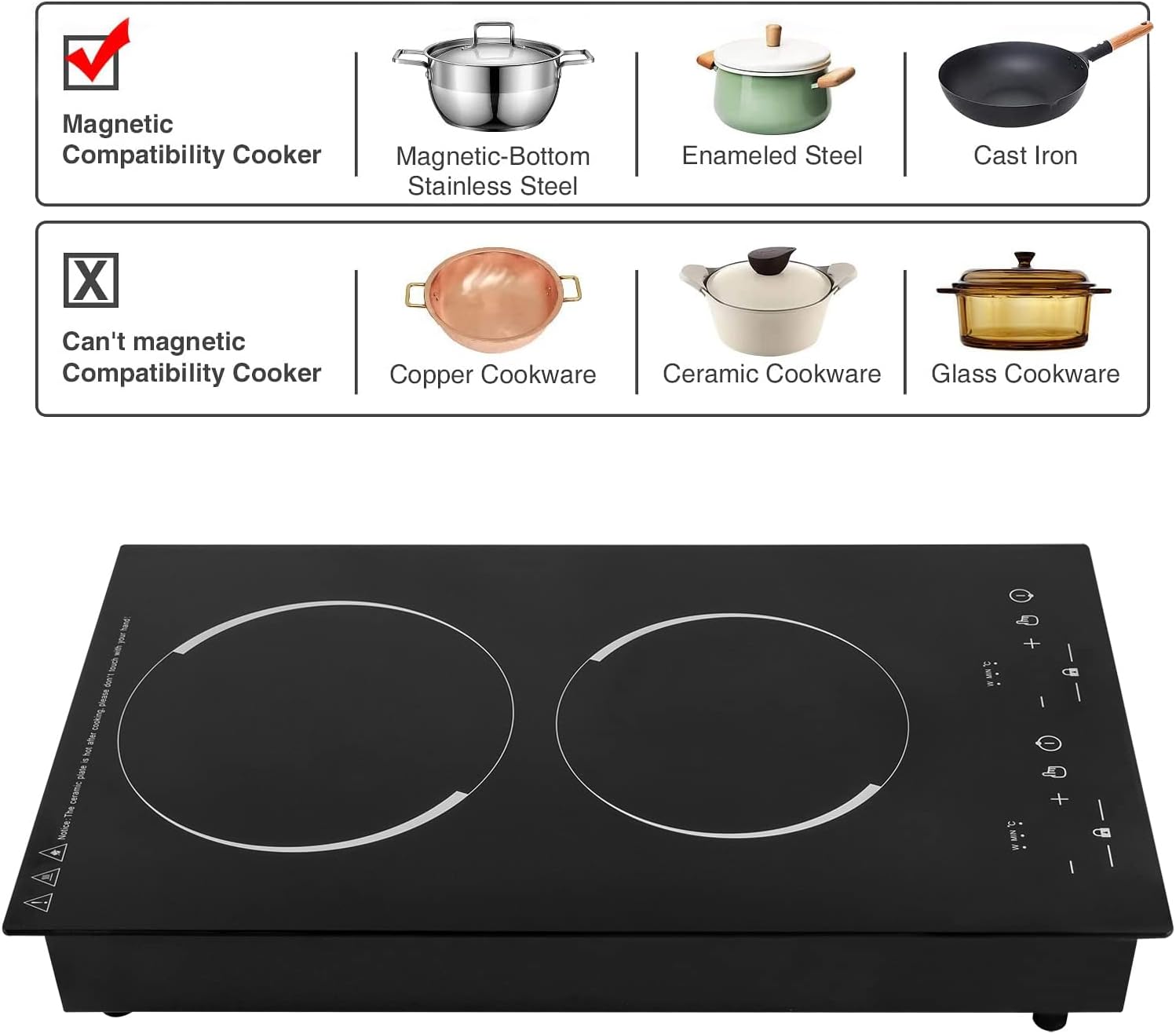 Double Induction Cooktop Induction Cooker 2 Burners, Electric Cooktops with 1800W Sensor Touch, 9 Temperature & Power Levels,Independent Control, 110~120 Volt Plug in Electric Stove