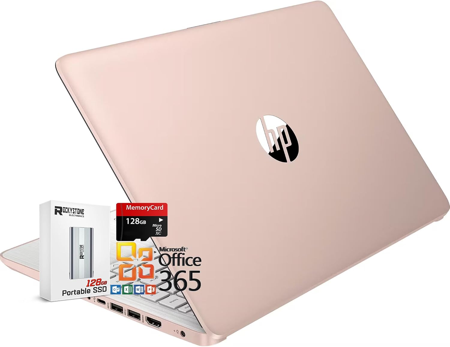 HP 14' HD Thin and Light Laptop, Intel Processor N150(beat N4120), 8GB RAM, 256GB Storage(128GB UFC+128GB MicroSD), Office 365 1-Year, Copilot AI, WiFi 6, BT 5.4, HDMI, W/128GB PSD, Win11 S, Rose Gold