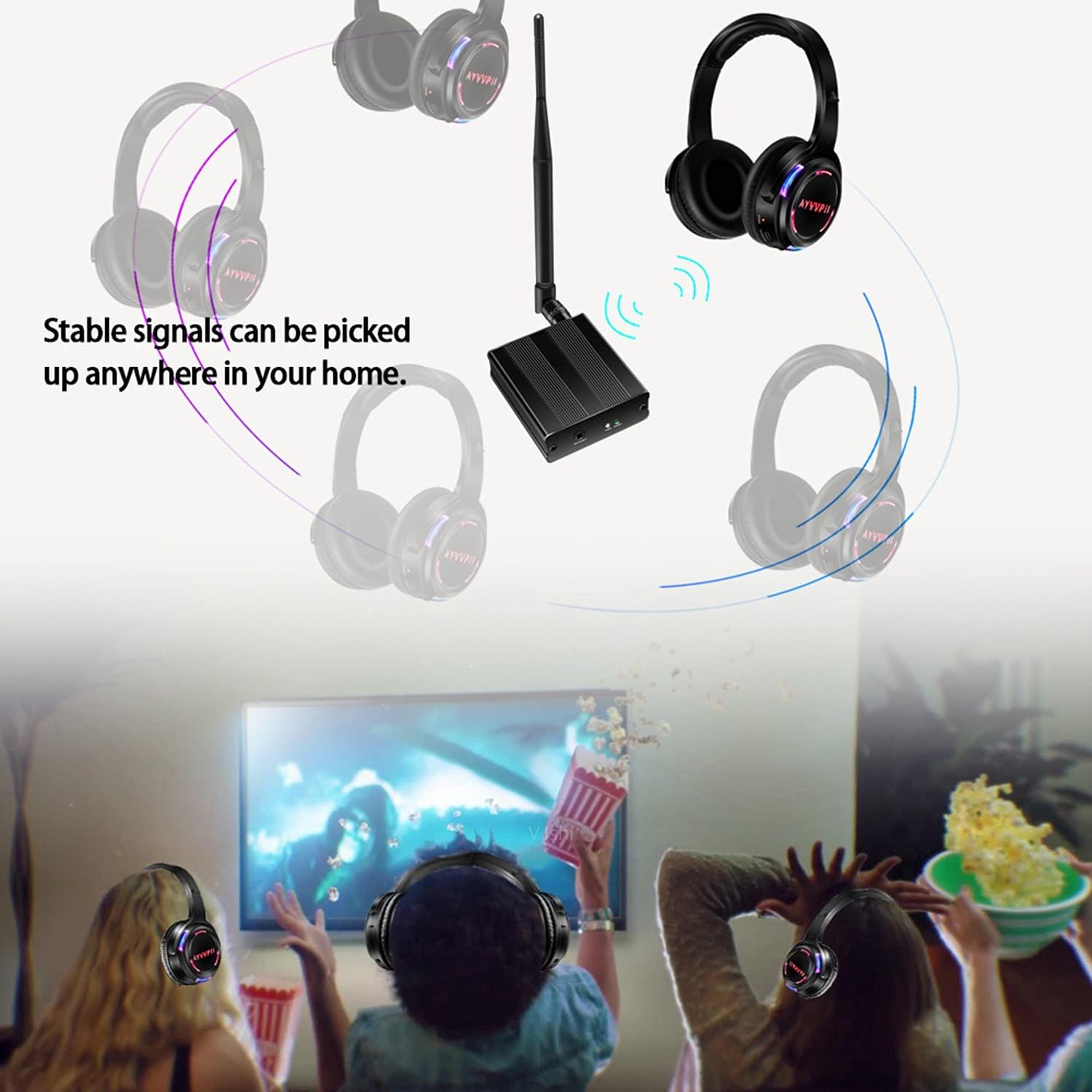 Rechargeable Wireless Silent Disco Headphones RF LED Flashing Light Headset 10pcs Headphones Bundle and 1 Transmitter 500m Distance